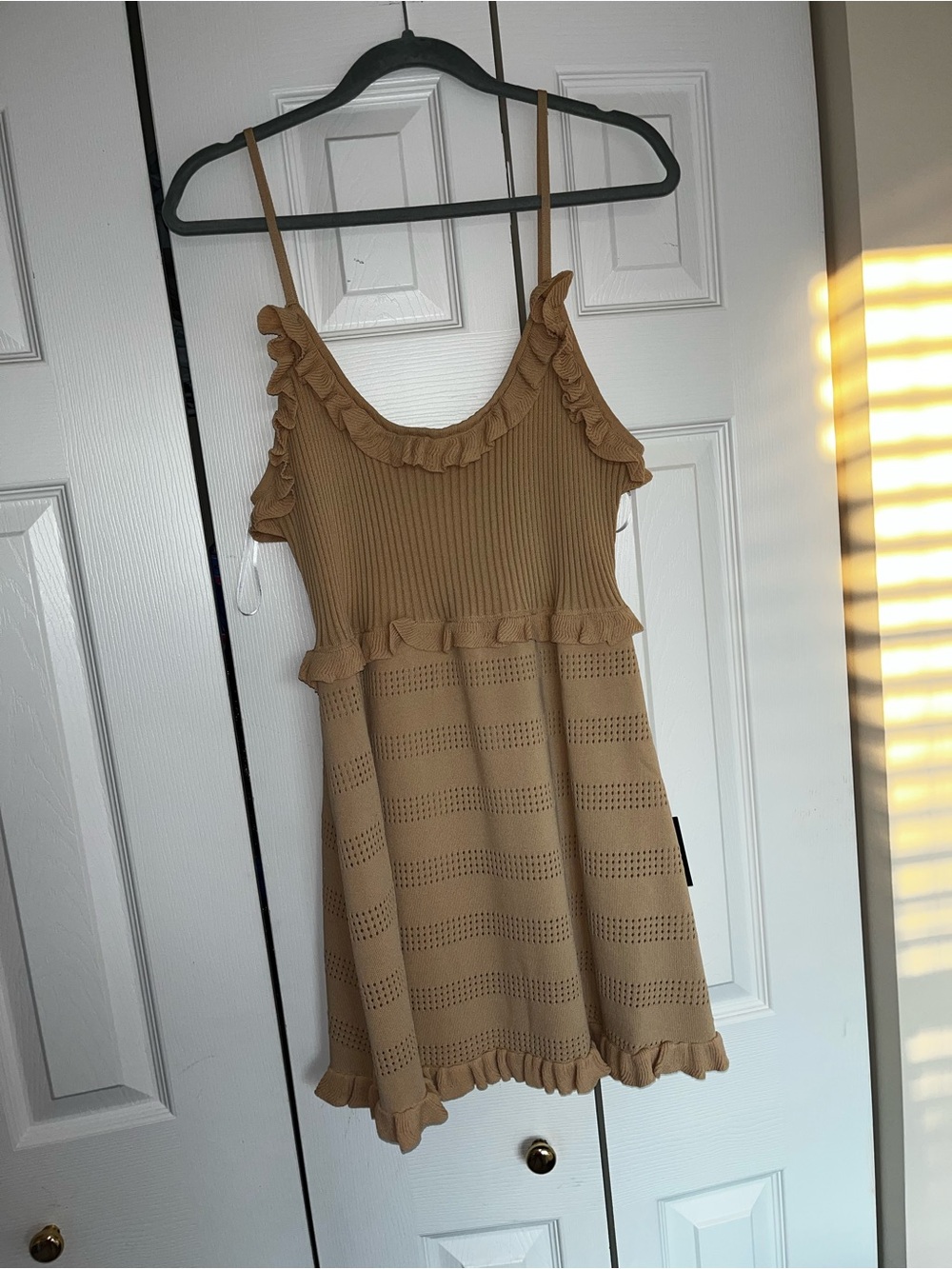 Lulu's Light Beige Ruffled Ribbed Mini Dress - Picture 3 of 6